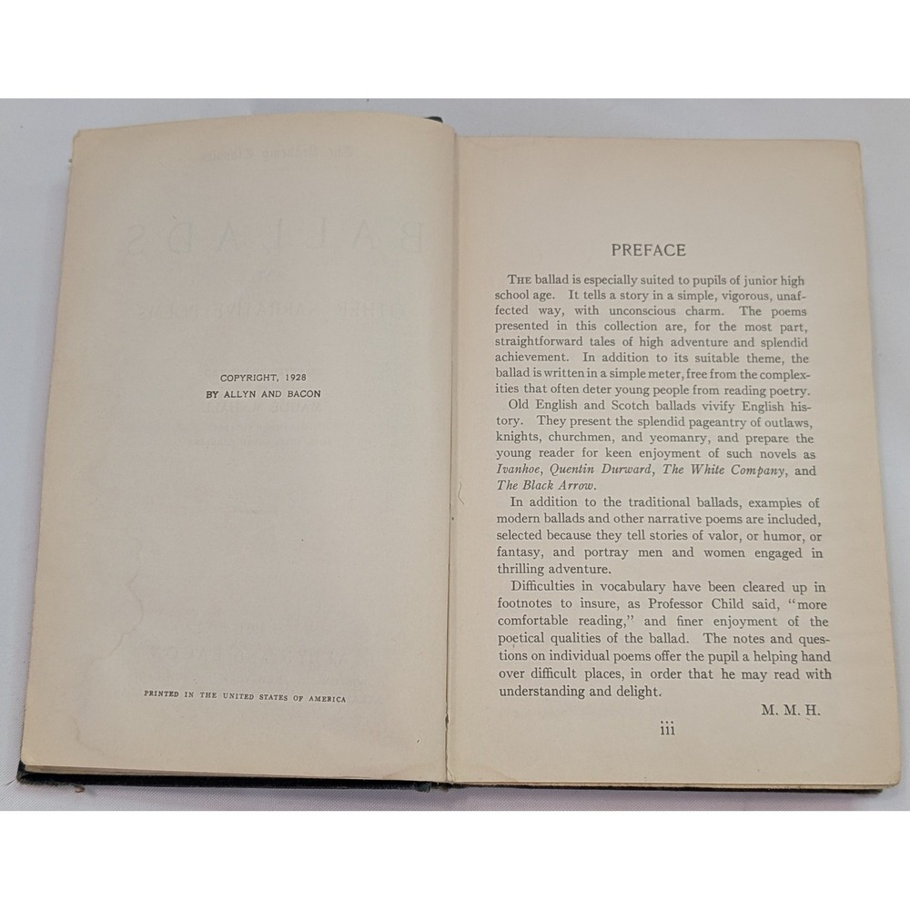 Allyn and Bacon Ballads and Other Narrative Poems 1951 Blue Hardcover  1928 c - Picture 5 of 7